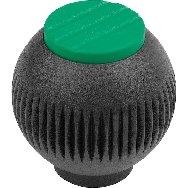 Spherical Knob Size:4, D1=50 D=M12, Plastic Black Ral7021, Comp:Stainless Steel, Cap:Green Ral6032